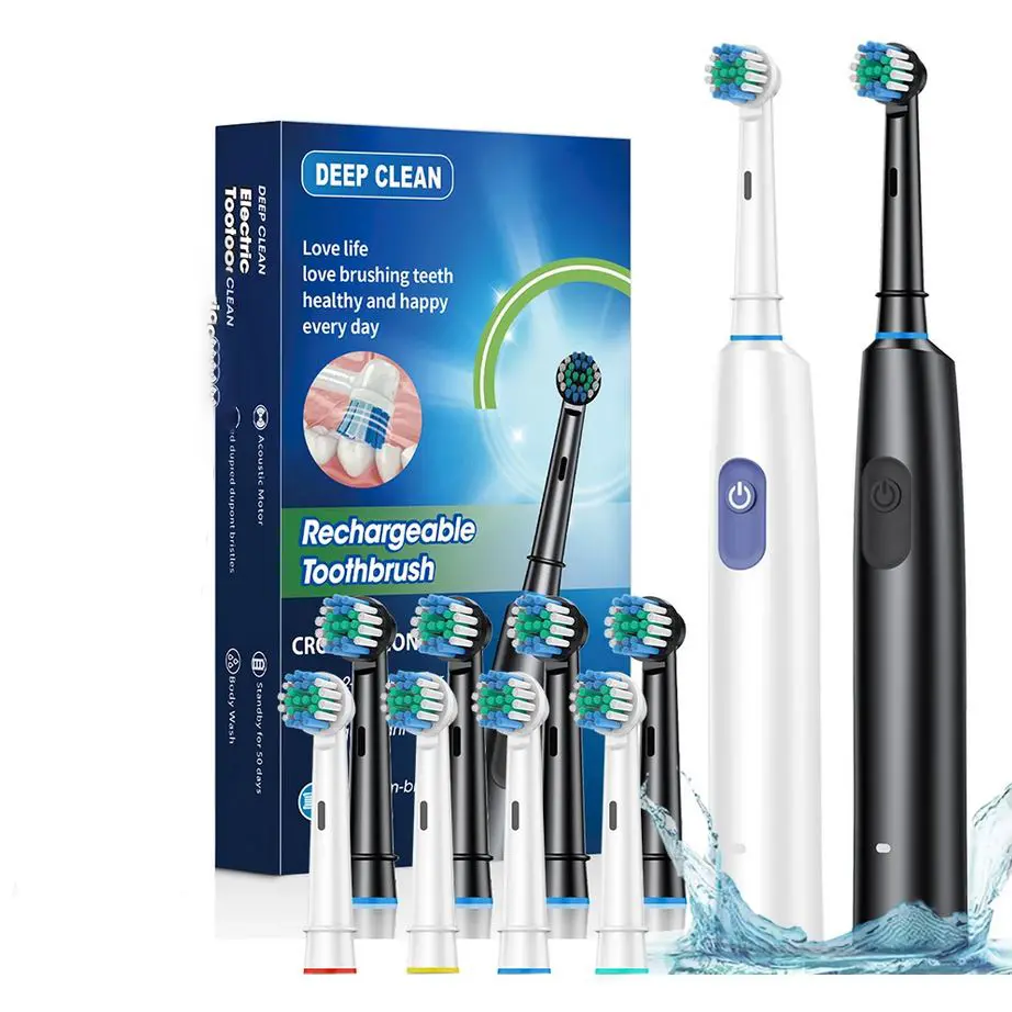 Rechargeable Smart Electric Toothbrush for Deep Clean, Rotary Teeth Cleaner with 5 Modes and 4 DuPont Bristle Heads, IP67 Waterproof, 30-Day Battery Life