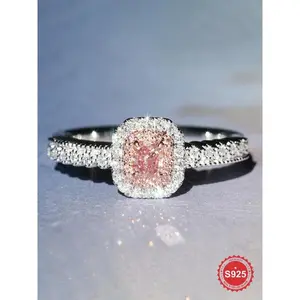 S925 Sterling Silver Fashion Elegant Light Luxury Square Shaped Zirconia Ring, 2024 New Style Wedding Engagement Ring Ladies Fine Jewelry Gift, Dating Gift