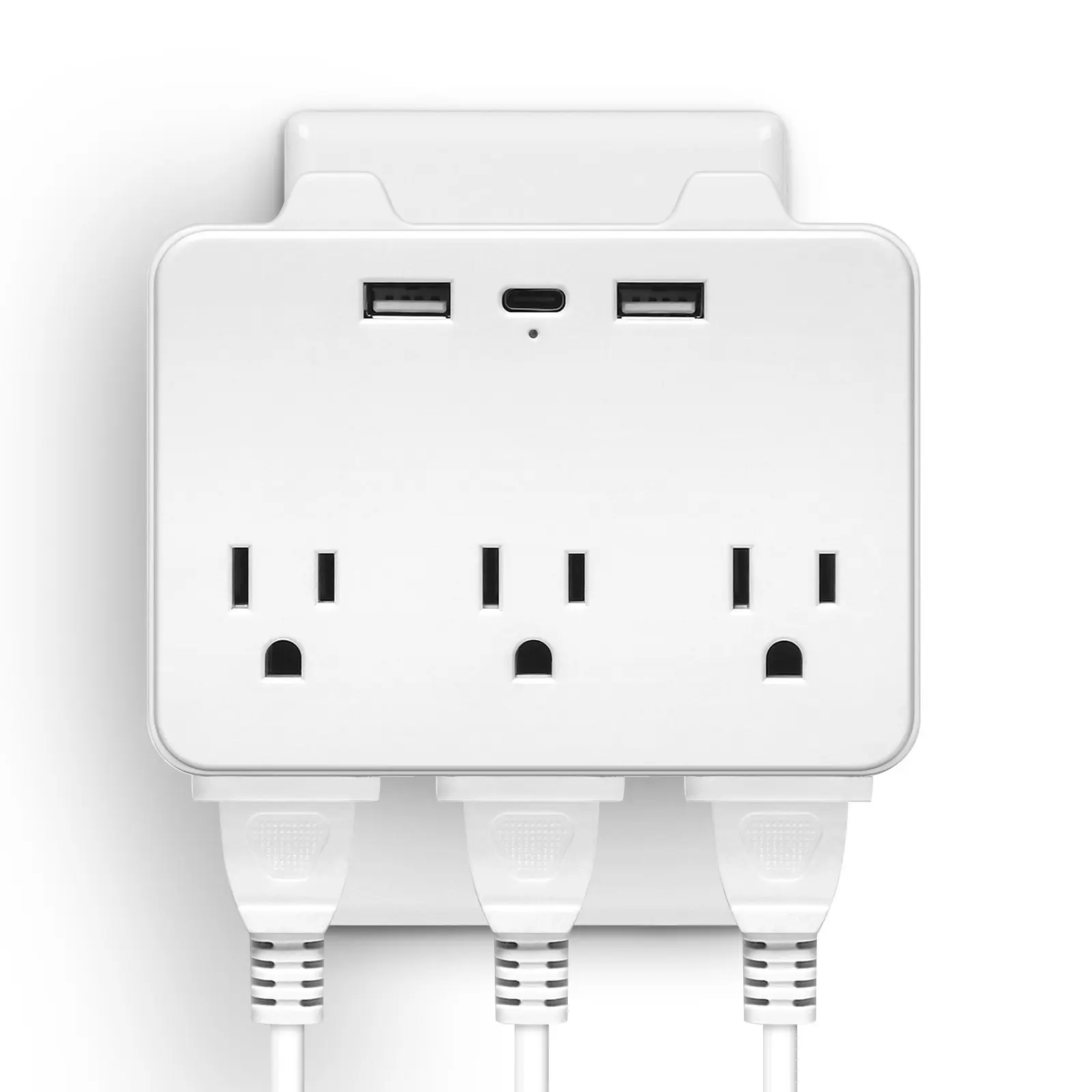 White Compact Multi-Outlet Surge Guard Power Strip with Phone Mount - 6 AC Outlets, 2 USB-A Ports, 1 USB-C Port, 1700J Surge Protection, Phone Charging Extension Cord for Indoor Use