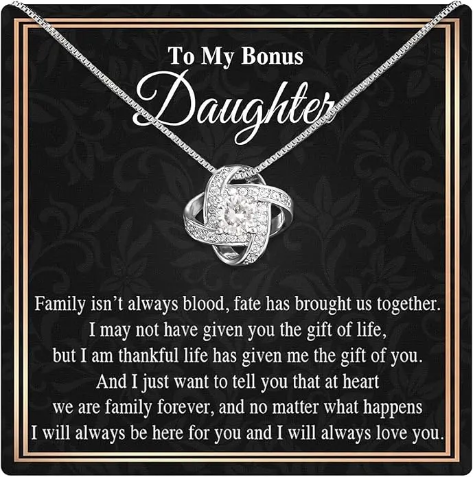 To My Bonus Daughter Gifts from Stepdad Stepmom Heartfelt Set Gifts, Lovely Message Card and Gift Box Valentines Birthday Gift for Her