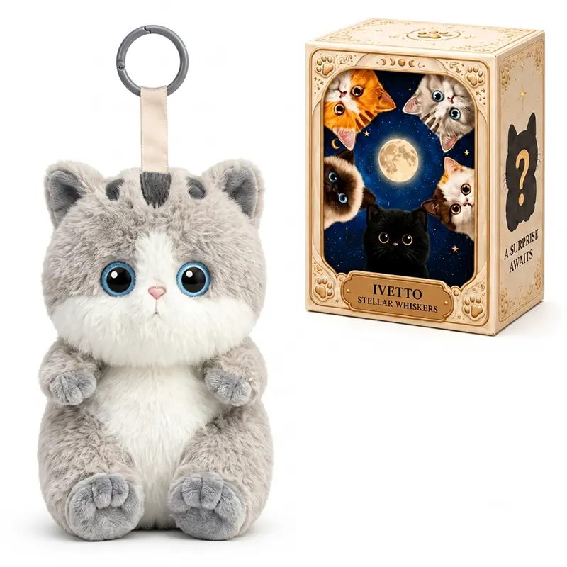 IVETTO Mystic Galaxy Kittens ABS Vinyl-PVC Plastic Keychain Blind Box - Special Edition 5.91" Kitten Form Durable Collectible, 1 Random Style Mini Christmas Gift, Cat Bag Charm for Backpacks Purses Home Decor, Vinyl Keychains, Animals