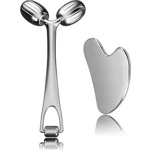 Yeamon Face Massager, Metal Face Roller Gua Sha Massage Tool for Face Neck Eye Body Skin Care, Facial Roller for Women facial roller