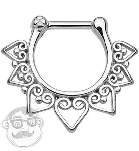 16G Tribal Heart Stainless Steel Septum Clicker