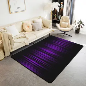 Feelyou Flannel Area Rug, Fluffy Modern Purple and Black Abstract Ombre Floor Mat with Gradient Purple Lines, Indoor Living Room Decorative Rug, Flannel Rug