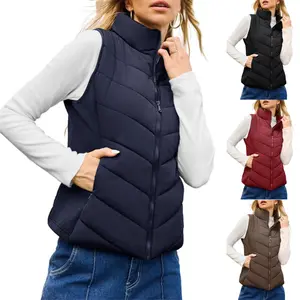 JointlyCreating Women's Puffer Vest Stand Collar Quilted Sleeveless Zip-Up Outerwear with Pockets for Winter Warmth and Style