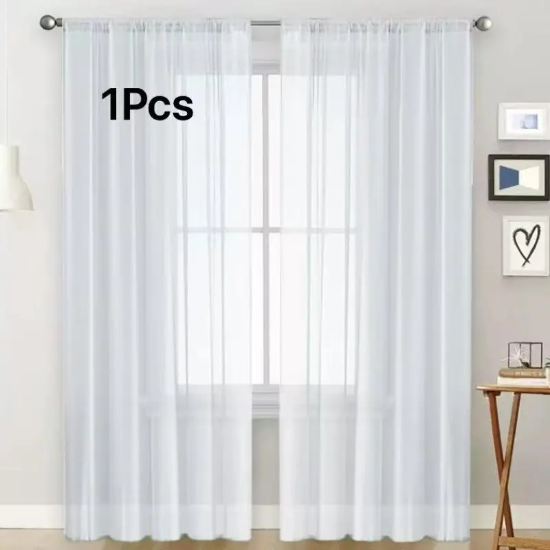 White Rod Pocket Privacy Sheer Voile Curtains, Semi Sheer Light Filtering Window Curtain Panels, Soft Airy Sheer Drapes for Bedroom, Living Room, Apartment Home Decor