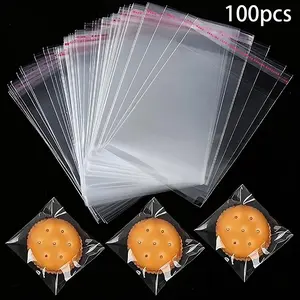 100 Pieces Biscuit Snack Packaging Bags, Self-Sealing Adhesive Transparent Disposable Plastic Wraps, Food Preservation Supplies