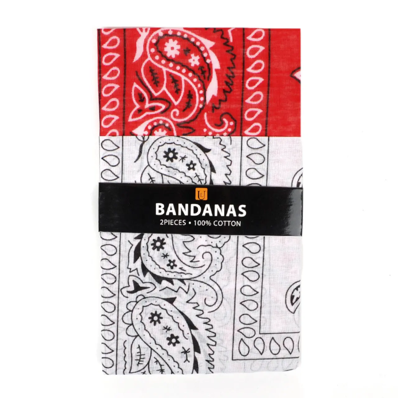 Unisex Red & White Paisley Cotton Bandana 2-Pack - 22" x 22" Square Scarf Handkerchiefs, Head Band, Vintage Moto Motorcycle & Automotive Protective Gear Neckwear, Bandana Print Neckerchiefs