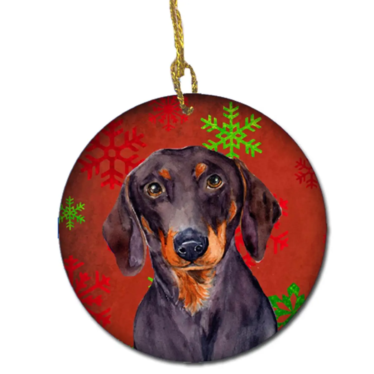 Dachshund Red Snowflake Holiday Christmas Ceramic Ornament