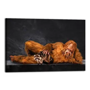 Whimsical Gorilla Raccoon Pattern Animal Print Canvas Poster Canvas Wall Art Home Decorative Prints Fade-Resistant Canvas Print Various Size for Home Gym Office Wall Decor