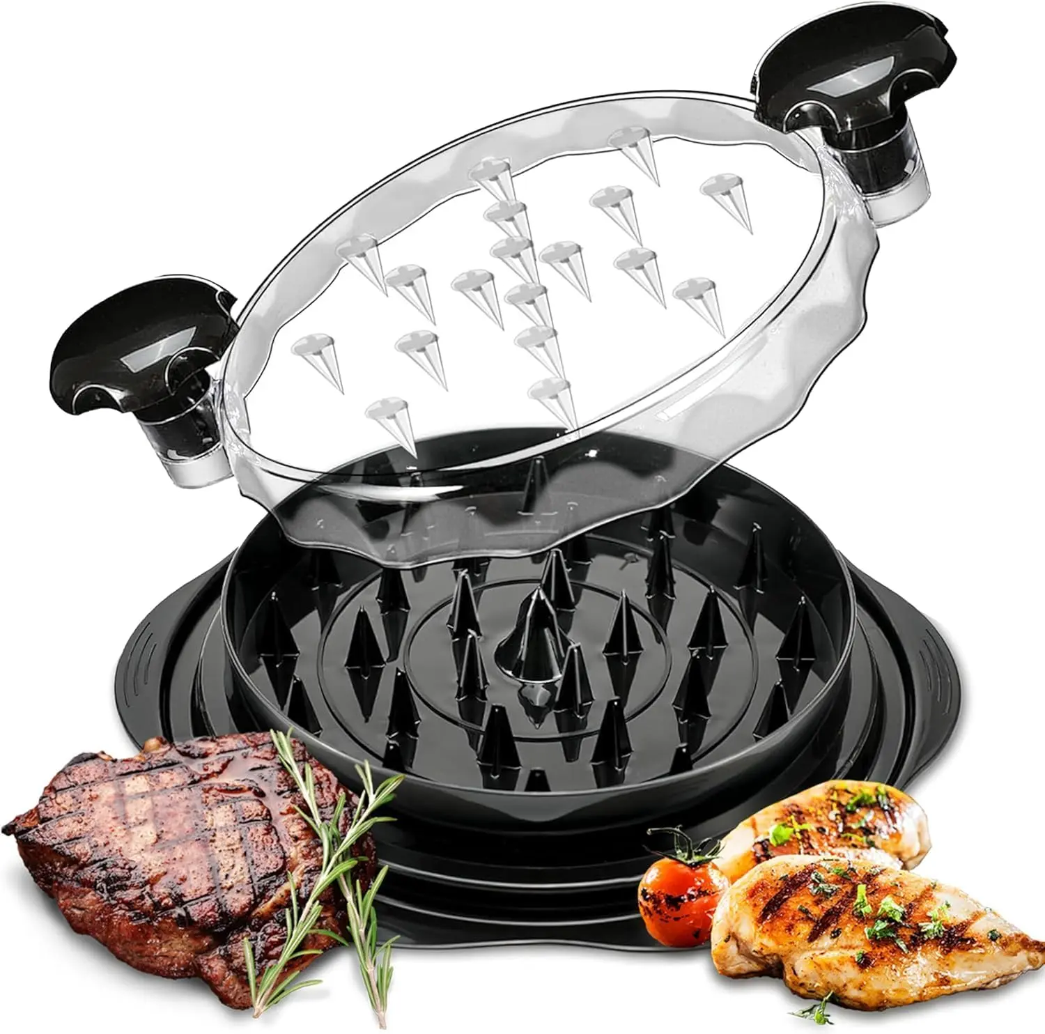 Large Kitchen Meat Shredding Utensil - PC/PP Plastic Rotisserie Tool for Chicken, Pork, Beef with Removable Bowl, Lid, Handle, Non-Slip Base, Dishwasher Safe