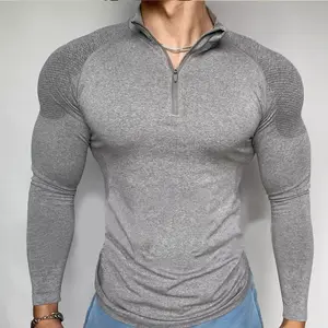 American-style Seamless Jacquard Zippered Long-sleeved Training Fitness Outdoor Top for Men Quick-drying Slim-fitting Sports T-shirt - Man, Menswear