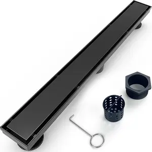 28 Inch Linear Shower Drain Matte Black Floor Drain for Bathroom Kitchen Rectangular 2 in 1 Floor Drain Tile Insert Cover 304 Stainless Steel Easy Install with Hair Strainer, Adjustable Leveling