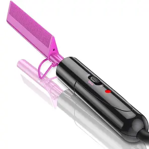 Technology Dual Voltage Ceramic Pressing Comb - 450 ° F Fast Heating Mini Straightener for Lace Front Wigs and Black Women's Hair