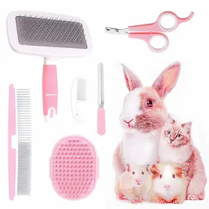Small Animal Pet Grooming Kit with Pet Hair Removal Brush, Bath Massage Glove, Pet Grooming Comb, Nail Clipper Trimmer Suitable for Rabbits, Puppies, Kittens, Guinea Pigs, Hamsters, Ferrets (Pink) Essentials oral hygiene tool