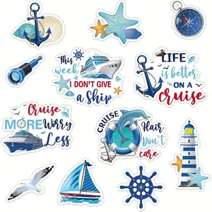 12 Piece Nautical Theme Magnetic Tiles, Ocean Style Decorative Magnets, Refrigerator Magnet for Carnival Cruise Parties, Cabin Doors & Car Fridge Decoration