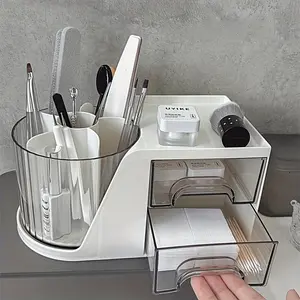 Nail Tool Storage Box with 360° Rotating Layer and 5 Compartments, Lightweight Slide Design, Suitable for Nail Techs and Beauty Professionals
