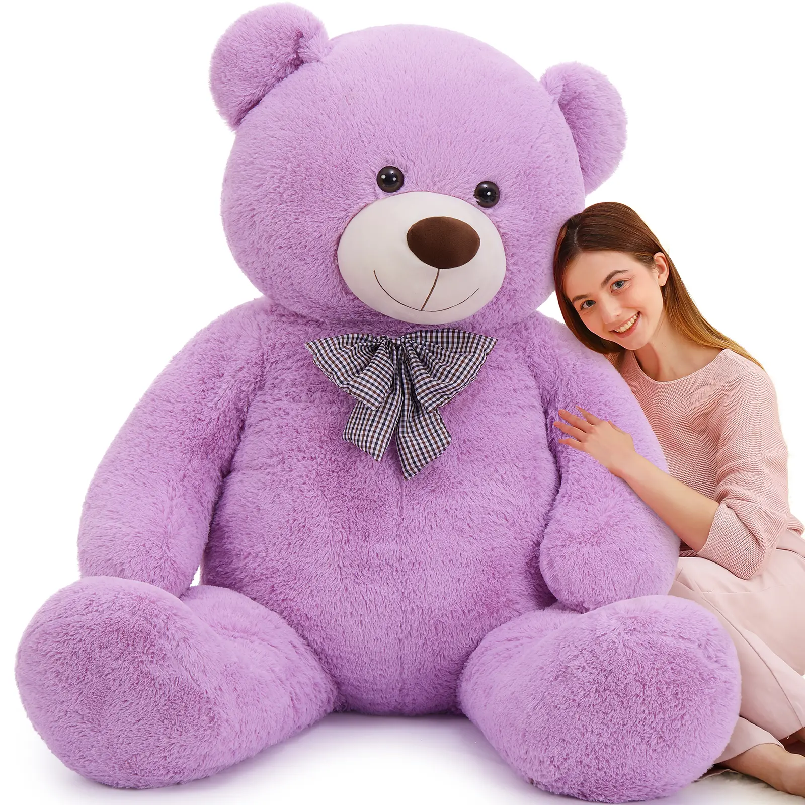 6ft Giant Fuzzy Stuffed Teddy Bear, Charming Fluffy Fabric Stuffed Toy, Soft Purple Life-Size Plush Animal Gift for Valentine's Day, Christmas