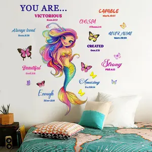 Mermaid & Butterfly Pattern Wall Sticker, 2 Counts/set Self Adhesive Wall Decal, Decorative Sticker for Home Living Room Bedroom, Ornaments