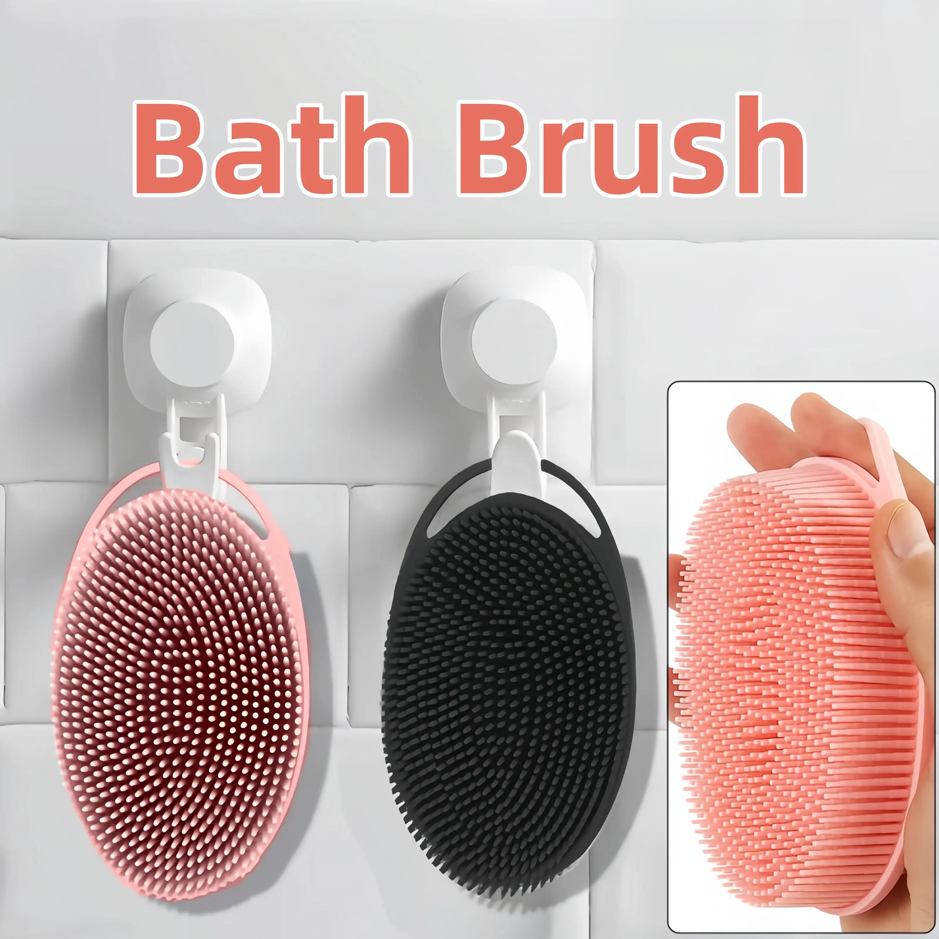 2-in-1 Soft Silicone Bath Brush, Non-slip, Sensitive Safe for Normal & Sensitive Skin, Exfoliating & Massage Body Scrubber for Deep Cleansing Back & Ft, Lightweight Bathing Accessories