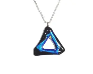 Blue Dichroic Triangle Fused Glass Necklace