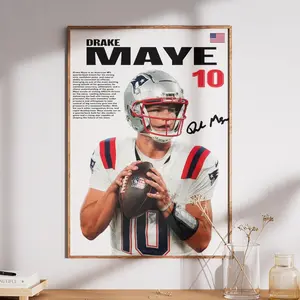 Drake Maye Poster, Football Wall Art, Sports Print, Room Decor, Quarterback Artwork, Instant Gift, Poster Gifts, Gift For Fan - Unframed