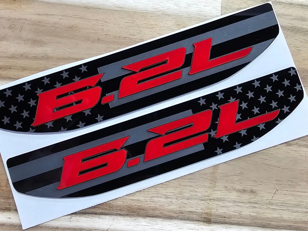 Aftermarket custom emblems compatible with 2020-2026 GMC Sierra 1500 6.2L over American Flag Fender Emblem Inserts