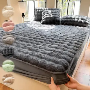 1pc Faux Rabbit Fur Ultra Soft Fitted Sheet  – Luxury Solid Color Warm Bedding, Machine Washable with Elastic Band, Fluffy Cozy All-Season Bed Sheet for Bedroom & Dorm Decor, Perfect Holiday Gift