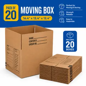 Medium Corrugated Cardboard Storage Boxes, 20-Pack, 16.4x12.4x12.4 In, for Home Organizing, Moving