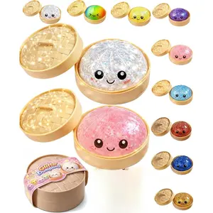 Giant Squishy Dumpling Bun with Steamer - Slow Rising Calming Sensory Toy, Kawaii Glittery Stress Relief for Anxiety, Adults & Kids