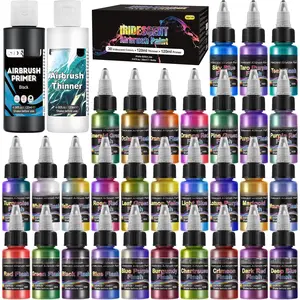 Iridescent   - 30 Colors with 4.05 fl oz Thinner and 4.05 fl oz Primer, Ready to Spray   Paints, Water-Based Iridescent Air Brush Colors for Plastic Model, Canvas