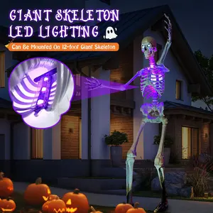 Halloween 12 Ft Skeleton Lighting Kit, Giant Skeleton LED Lighting, 3 Modes and 7 Colors Poseable Skeleton Lighting, Outdoor Life Size Skeleton Lighting for Halloween Skeleton Decor