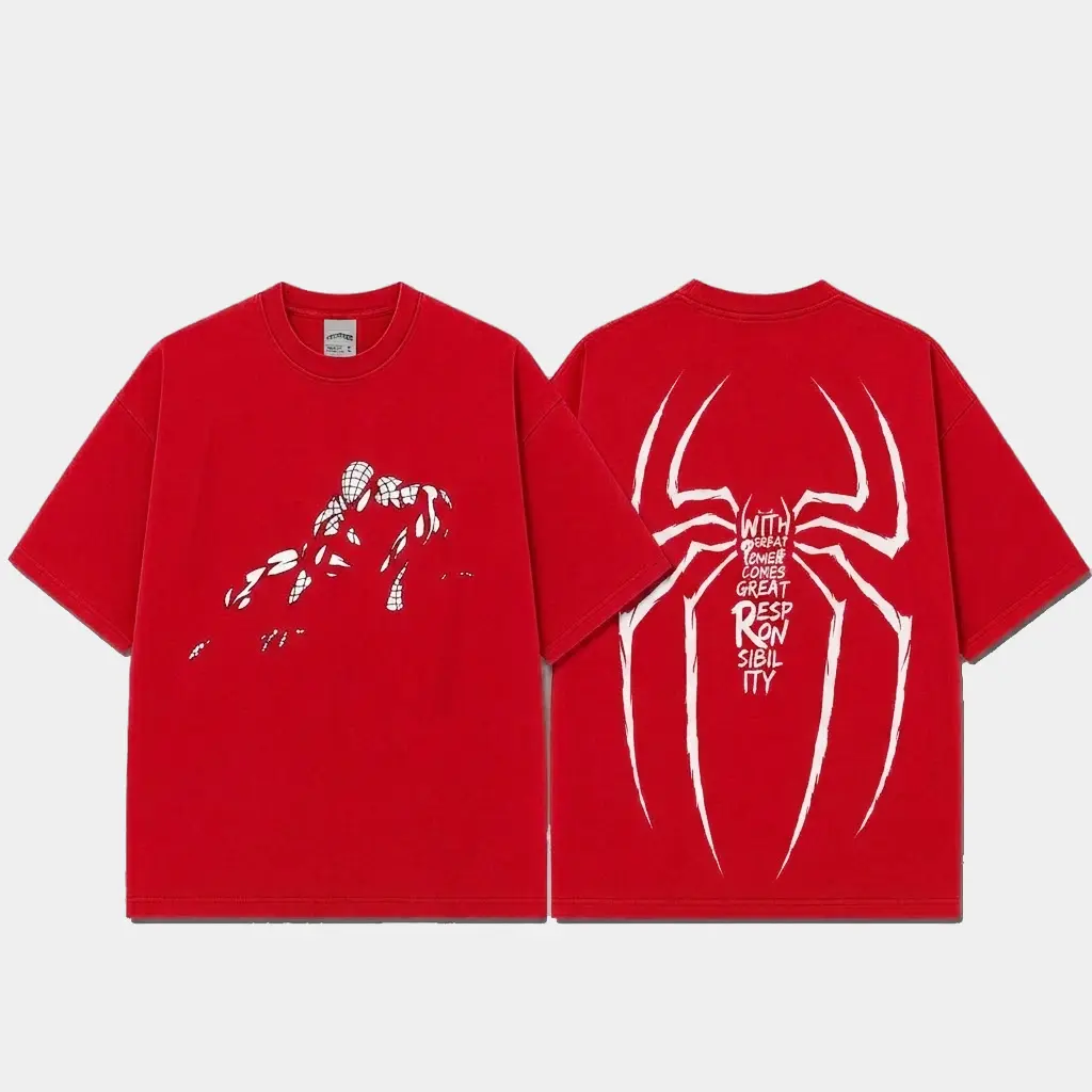 Ver 13 Spidey Inspired Oversized Red Graphic T-Shirt, Vintage Movie Actor Fan Tee, The Peter Shirt, Y2K Comic Style Streetwear Top, Red Cotton Unisex Tee, Retro Superhero Inspired Shirt, Gift for Movie Fans