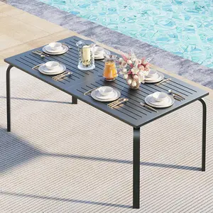 71" Outdoor Aluminum Patio Dining Table w/ Umbrella Hole, Aluminum Patio Table with Weatherproof & Rust-Proof Design, Rectangular 6-8 Person Table for Deck Backyard, Not Including Chairs