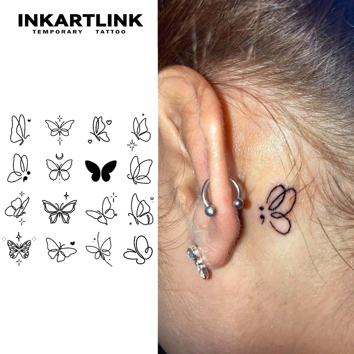 INKARTLINK Semi-Permanent Temporary Tattoo Kit with Realistic Line Designs, Long Lasting for 1-2 Weeks - Includes 2 Sheets, All Skin, None