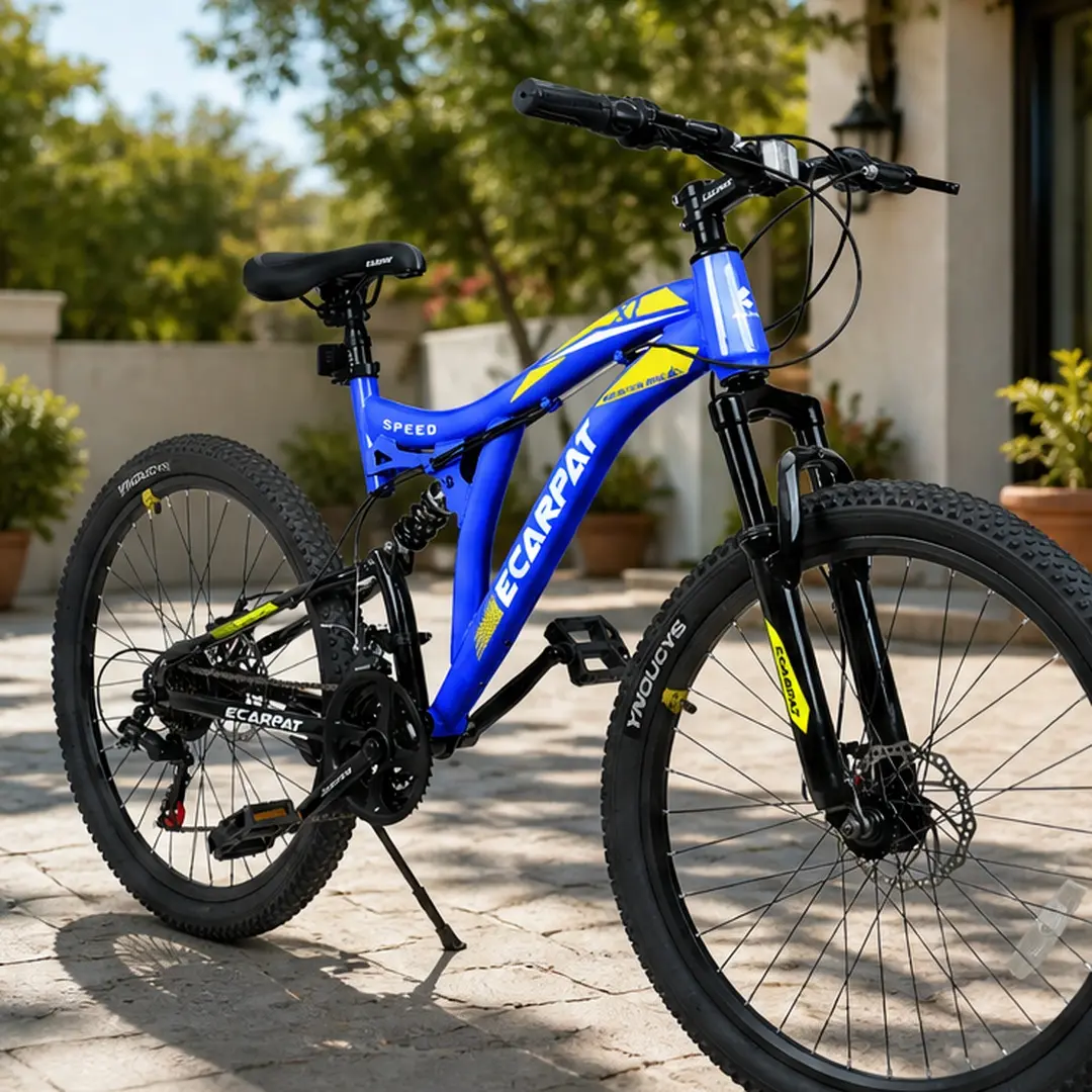 ARCH 26 Inch Mountain Bike for Men Women, 21-Speed Full Suspension Steel Frame Mountain Bicycle with Dual Disc Brakes, Alloy Rims, Off-Road Bike for All Terrains, Multiple Color Options Blue Green Red White, Blue/Green/Red/White Color Options