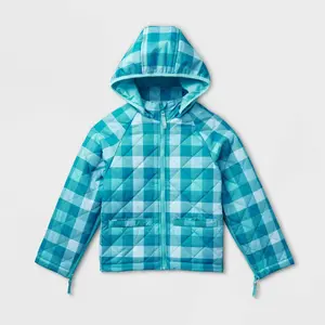 Cat & Jack Kids Zip-Up Winter Hooded Quilted Adaptive Jacket, Blue, L