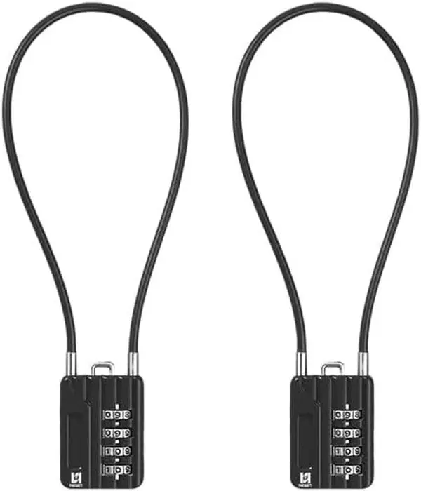 RET-200 (2 Pack) Durable M-Steel 4-Digit Combination Adjustable Cable Padlock, 12-in (30cm) Long, 10,000 Combinations, 110lb Capacity for Home Locker, Cabinet, Helmet - Black