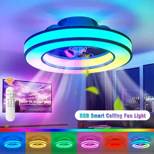 Ceiling Fan with RGB Lights Remote Control, Flush Mount Ceiling Fan with 6 Speeds & 3 Color Temperature 3000-6000K RGB Mode Dimmable for Living Room Bedroom