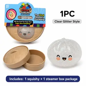 1PC Mystery Glitter Dumpling Squishy Blind Box, Soft TPR Steamer Box Squeeze Toy, Cute Stress Relief Fidget Toy, Random Style Gift for Kids & Adults