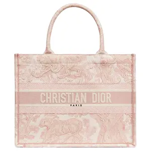 DIOR Book Tote Classic Logo Embroidered Cotton Tote Bag in Pink for Women