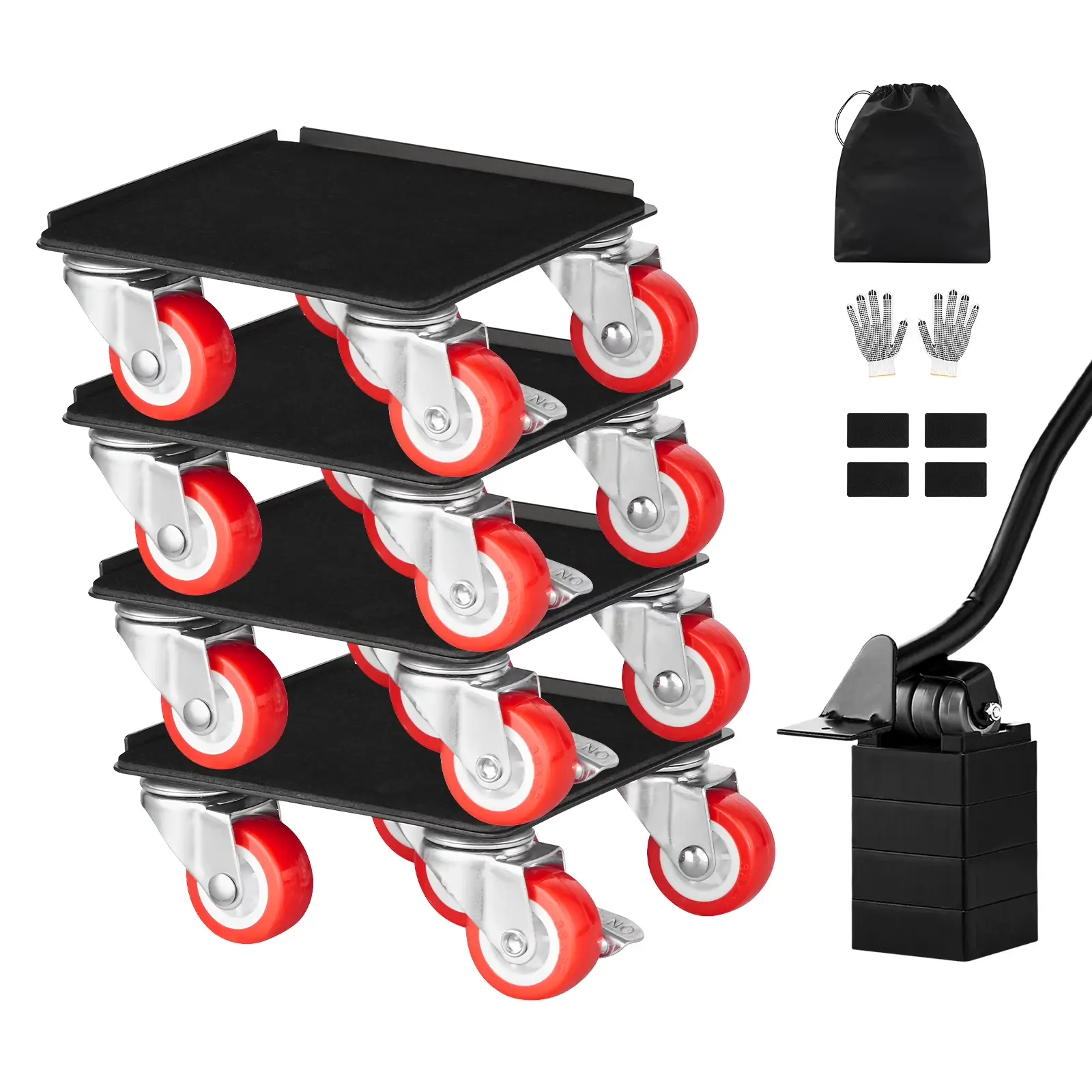 Furniture Dolly Moving Tool Set, 1200 lbs Capacity, 4 Heavy Duty Movers with 5 Swivel Wheels & Lifting Bar for Sofa, Refrigerator & Appliances