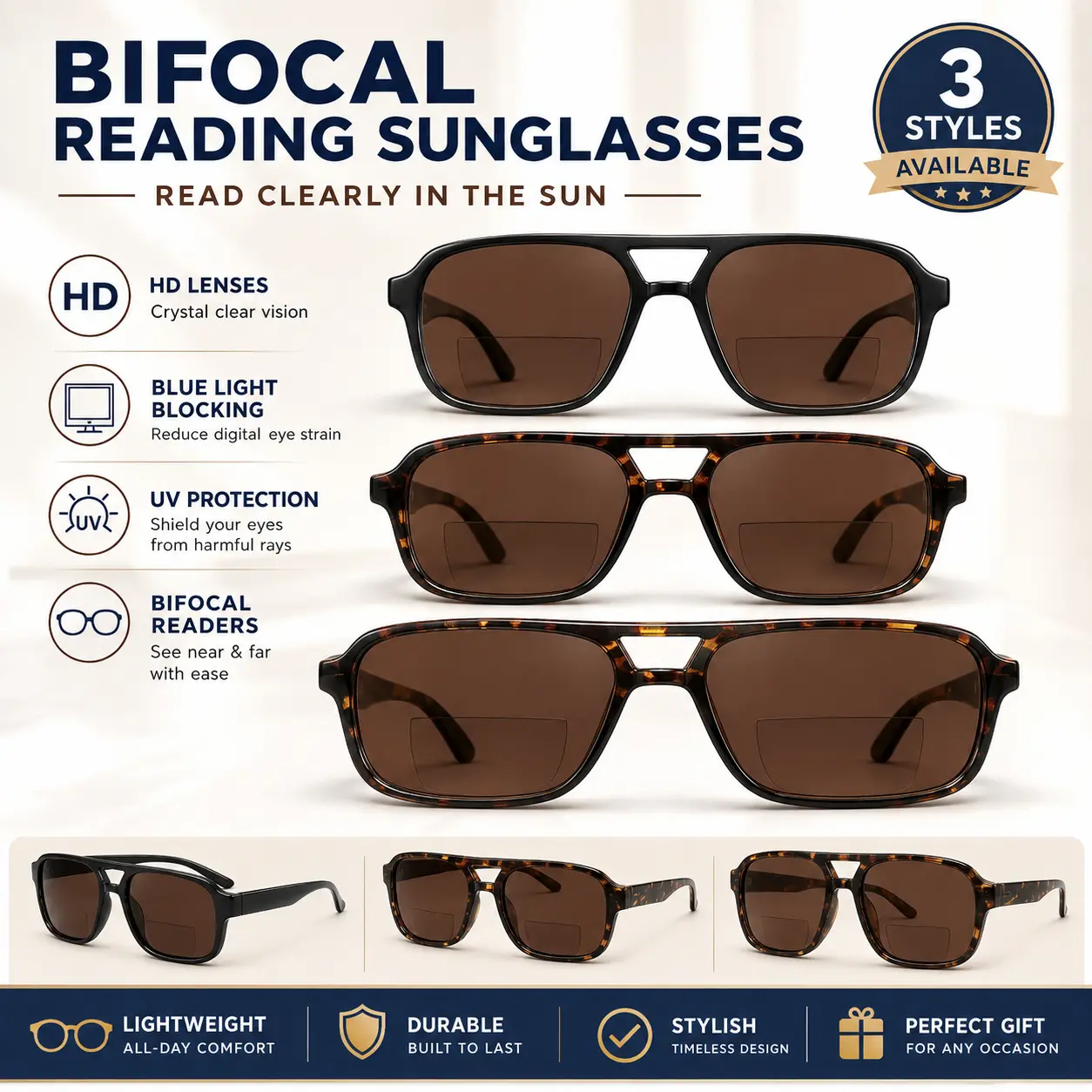 Bifocal Reading Sunglasses for Men and Women, UV Protection Tinted Sun Readers, Lightweight HD Lens Reader Sunglasses for Reading, Driving & Outdoor Use