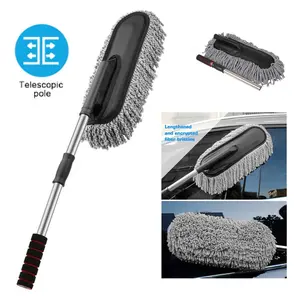 Microfiber Car Duster Exterior Interior Cleaner Cleaning Kit With Long Retractable Handle to Trap Dust and Pollen For Car Bike RV Boats or Home use - Grey