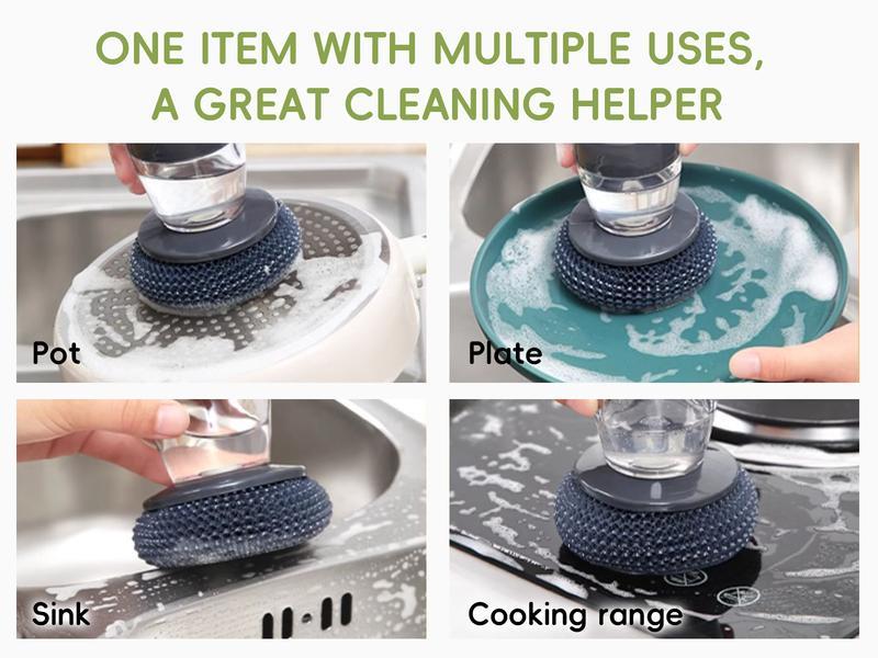 Kitchen Soap Dispensing Palm Brush Automatic Liquid Adding PET Ball Pot Brush Cleaner Push-type Brush Kitchen Detergent Tools