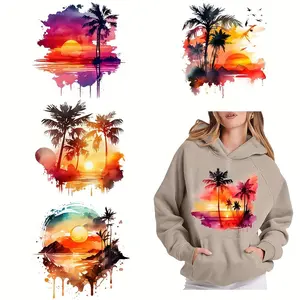 Tropical Sunset Pattern DIY DTF Transfer Sticker, 6 Counts/set Washable Heat Transfer Design for T-shirts, Jeans & Backpacks, DIY Clothing Accessories