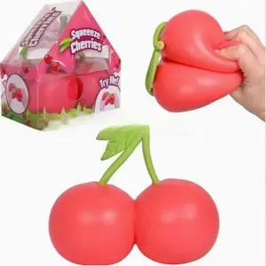 Giant Sweet Cherry Stress Relieving Tool, 5.5-Inch Soft Fruit, Squeezable Stress Ball Toy, Tactile Sensory Toy, Desktop Accessory