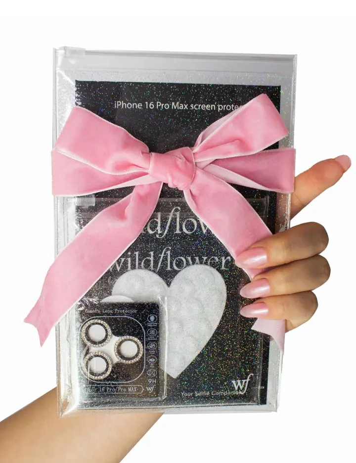Wildflower Cases Starter Pack | White - Includes Bling Screen Protector, Camera Bling, & Heart Stickeez for iPhone - Anti-Fingerprint & Scratch Resistant