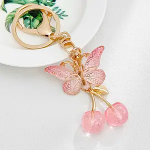 2026 New Style Heart-Shaped Butterfly Cherry Keychain Bag Pendant Car Key Gift