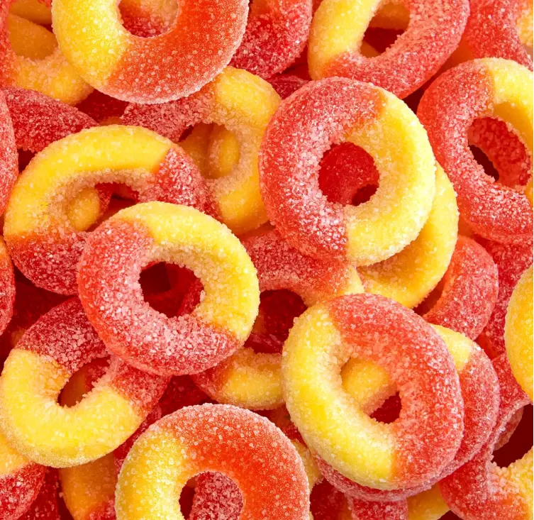 Peach Rings, Peach Gummies, Sweet & Sour Candy - 2 Lb Pack | Beef Gelatin Gummy Candy, Classic Gummy Rings